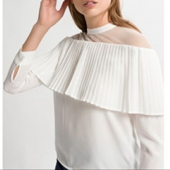 MAJE Lemia Pleated Overlay Blouse Illusion Ecru White Size S - Picture 2 of 13